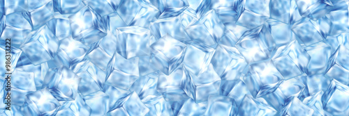 Realistic transparent ice cube background. 3D vector icy pieces beverage or drinks ads concept.