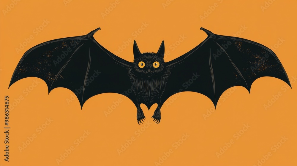 A solitary bat glides against a vivid orange sunset in a tranquil evening sky