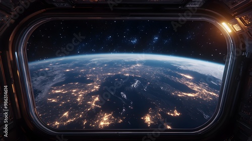 Nighttime Earth seen from space station window view picture