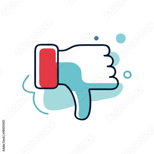 A thumbs down sign with a red and blue hand. The thumbs down sign is a symbol of disapproval or dissatisfaction