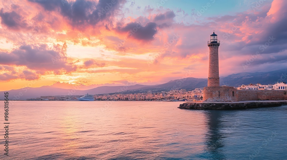 Lighthouse at Rethymnon Town in Crete, Greece Lighthouse at Rethymnon Town in Crete, Greece