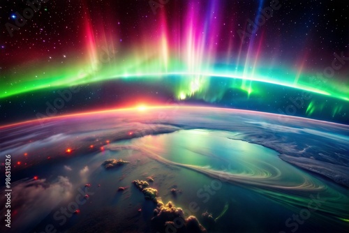 Fototapeta Naklejka Na Ścianę i Meble -  Aurora borealis dancing over earth in vibrant colors