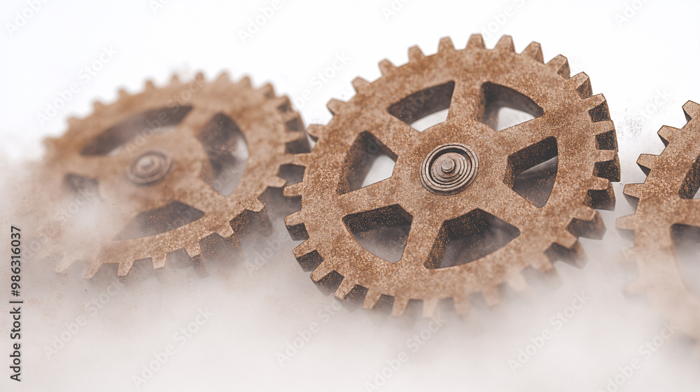 Three gears are shown in a blurry image, with the middle gear being the ...
