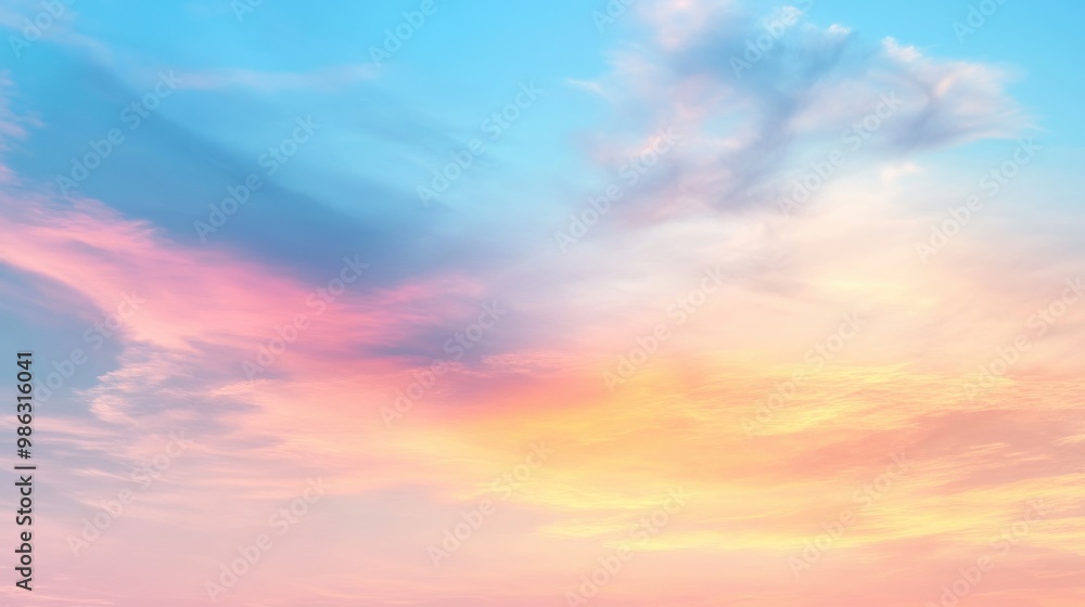 Obraz premium Colorful evening sky with a smooth gradient of warm pastel tones