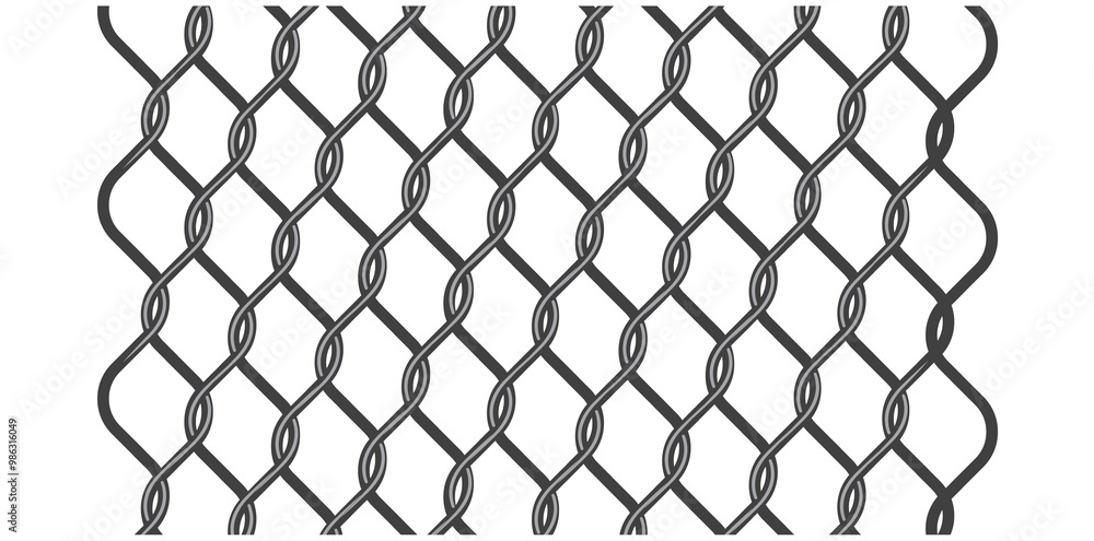 Fototapeta premium Wire Mesh Fence On White Background, Geometric Seamless Pattern Vector Illustration. 