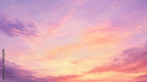 Soft pastel sunset sky with a warm orange glow fading into light purple