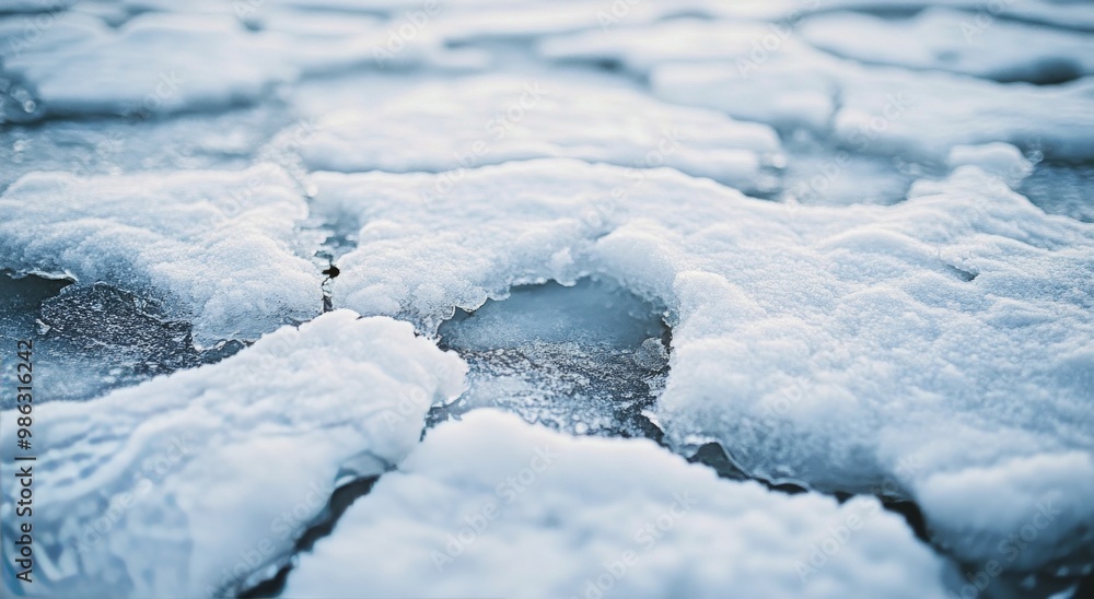 Snowy ice pattern with patches of frost on a cold winter morning in a remote area Snowy ice pattern with patches of frost on a cold winter morning in a remote area