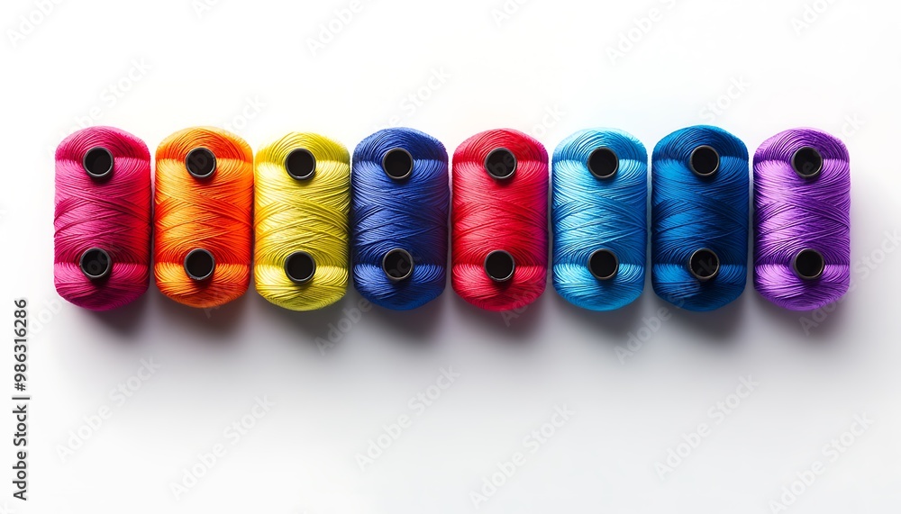 Colorful Spools of Thread in a Row Colorful Spools of Thread in a Row