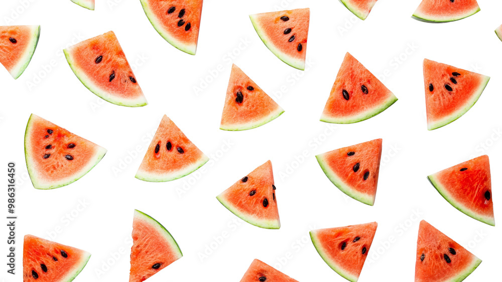 Sliced watermelon isolated on transparent background, PNG file, vibrant and juicy Sliced watermelon isolated on transparent background, PNG file, vibrant and juicy