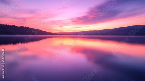 Wallpaper Mural Beautiful sunset sky with pastel pink, orange, and purple tones above a calm lake Torontodigital.ca