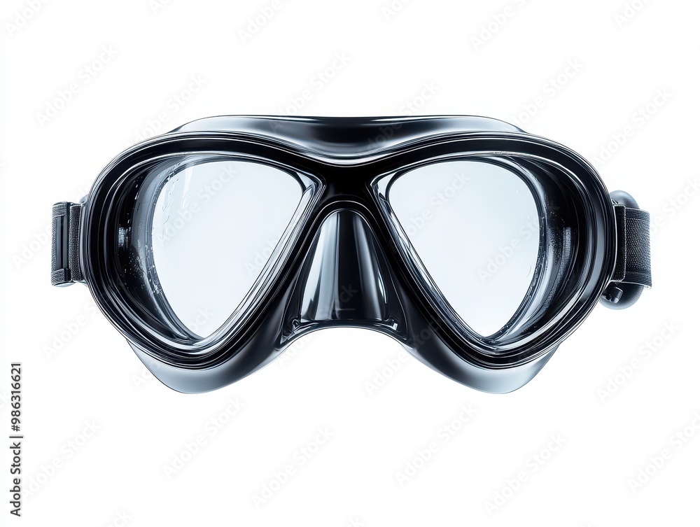A sleek black diving mask designed for underwater exploration and snorkeling, ideal for marine enthusiasts and adventure seekers, white background A sleek black diving mask designed for underwater exploration and snorkeling, ideal for marine enthusiasts and adventure seekers, white background
