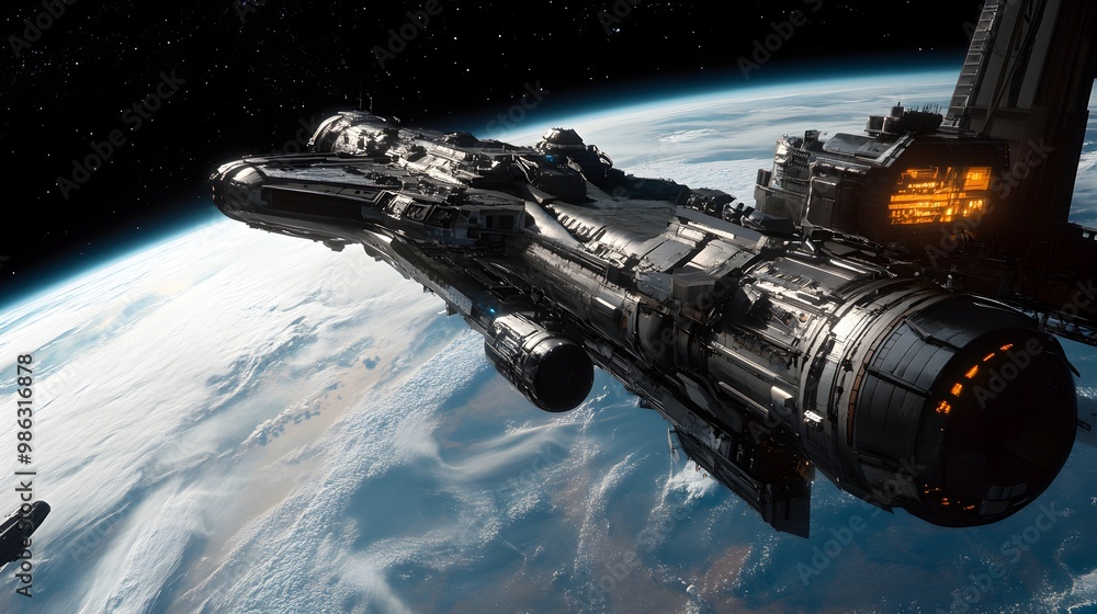Spaceship station in the vastness of outer space image Spaceship station in the vastness of outer space image