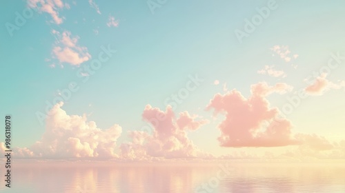 Gentle pastel-colored sky with soft clouds reflecting the evening light photo