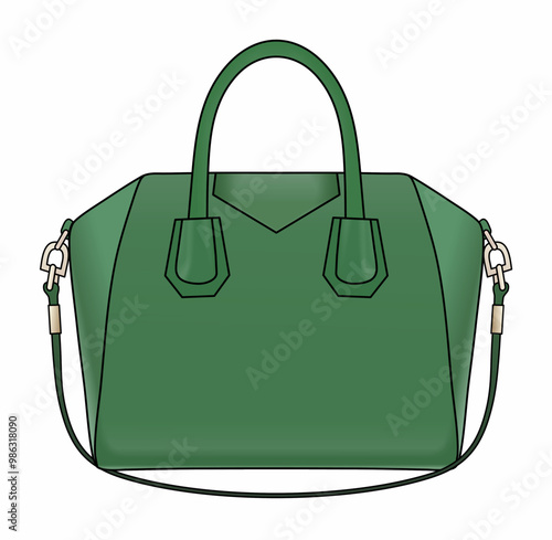 Trendy Green Totebag, Female Shoulder Bag, Bags Design Isolated In White Background, Realistic Fashion Vector