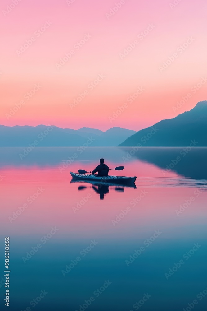 A man kayaking in water at sunset A man kayaking in water at sunset