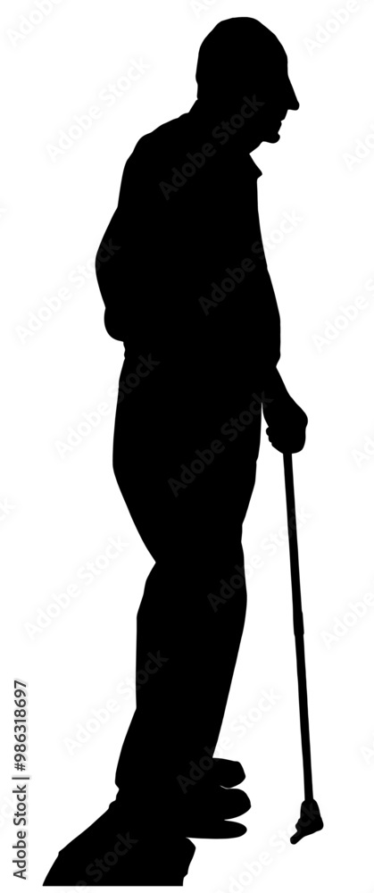 Illustration of silhouette of a patient with a cane. Inclusion and disability concept over red background Illustration of silhouette of a patient with a cane. Inclusion and disability concept over red background
