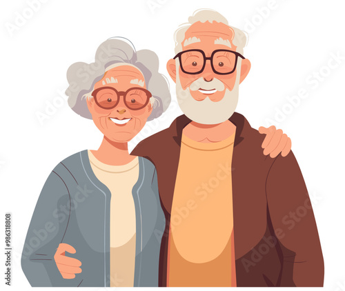 Grandparent couple posing happily on transparent backdrop