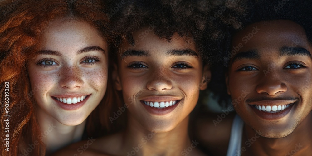 Three cheerful friends with bright smiles pose closely together. The image captures a warm and joyful moment reflecting friendship and happiness. It has a natural and candid style. AI Three cheerful friends with bright smiles pose closely together. The image captures a warm and joyful moment reflecting friendship and happiness. It has a natural and candid style. AI