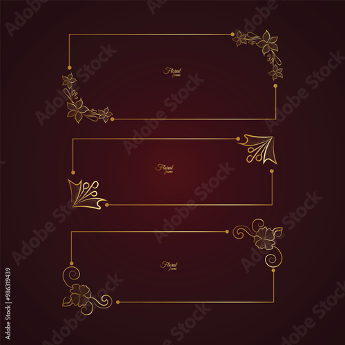 Luxury Decorative vintage frames and borders set, Gold photo frame with corner gold line floral for picture, Vector design decoration pattern style. border design is pattern Thai art style
