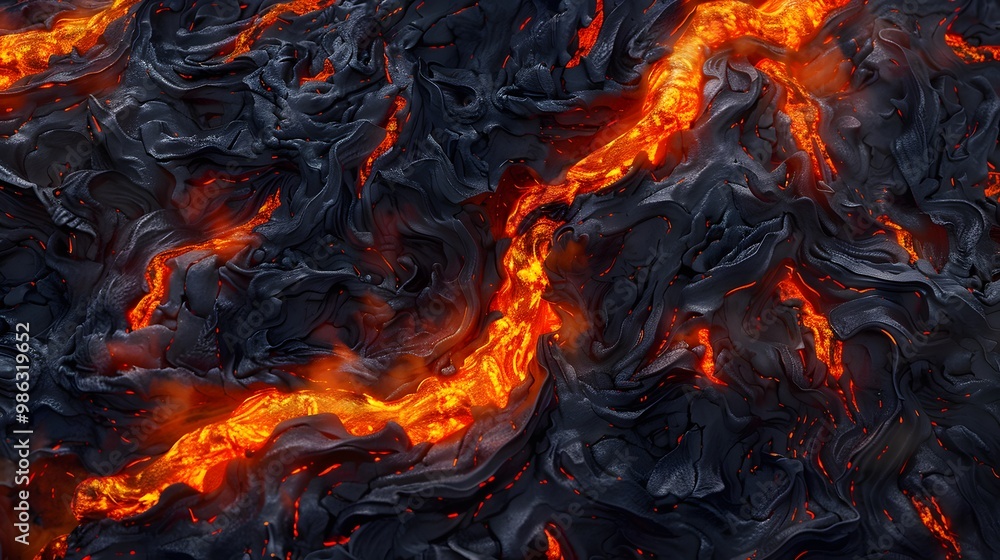 Flowing rivers of fiery lava. Volcanic eruption background. Flowing rivers of fiery lava. Volcanic eruption background.