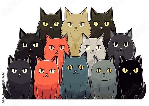 Funny group of cats minimal illustration