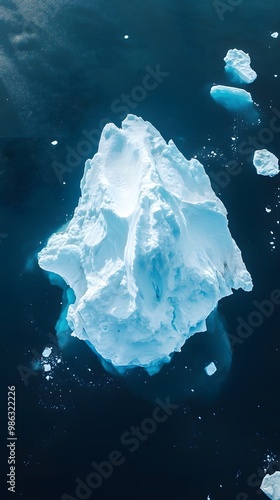 Wallpaper Mural An aerial view of an iceberg floating in the water, showcasing its massive size and intricate details. The cold blue tones of the ice contrast with the dark ocean waters. Torontodigital.ca