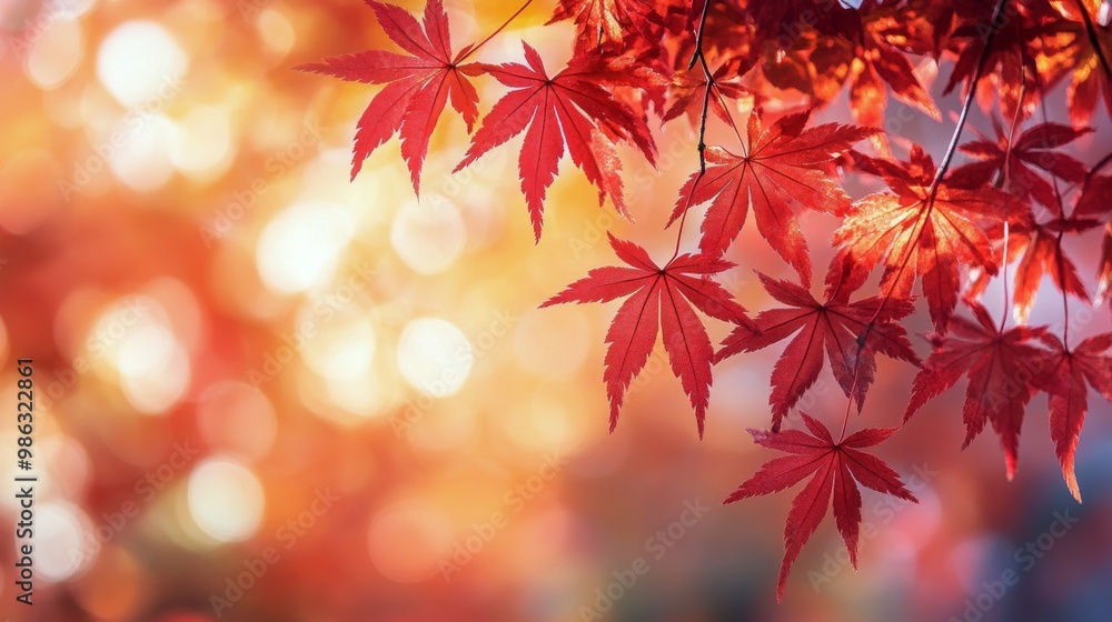 Bright red and orange autumn leaves scattered on the forest floor during golden hour in fall Bright red and orange autumn leaves scattered on the forest floor during golden hour in fall