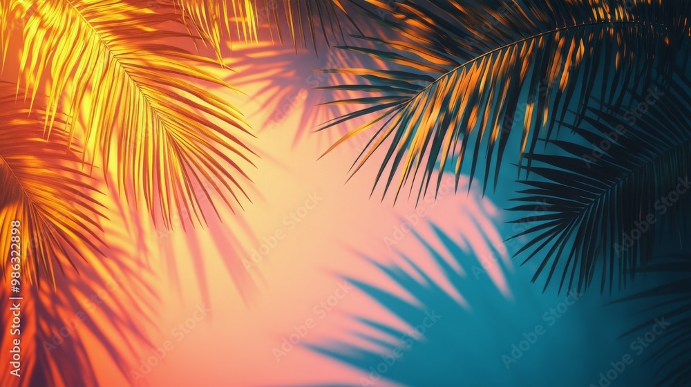 Lush green palm leaves framing a serene, sandy backdrop in natural light Lush green palm leaves framing a serene, sandy backdrop in natural light
