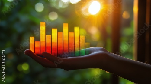 Person interacting with a futuristic touchscreen displaying vibrant data visu...