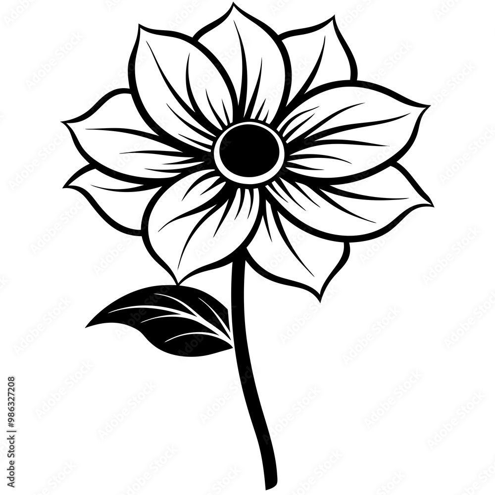 Obraz premium Line art of a anemone flower. Vector illustration 