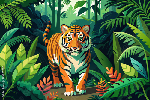 A royal bengal tiger walking through a jungle VECTOR ILLUSTRATION