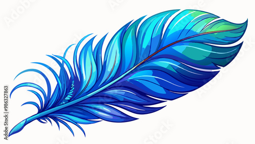 Beautiful blue feather on white background