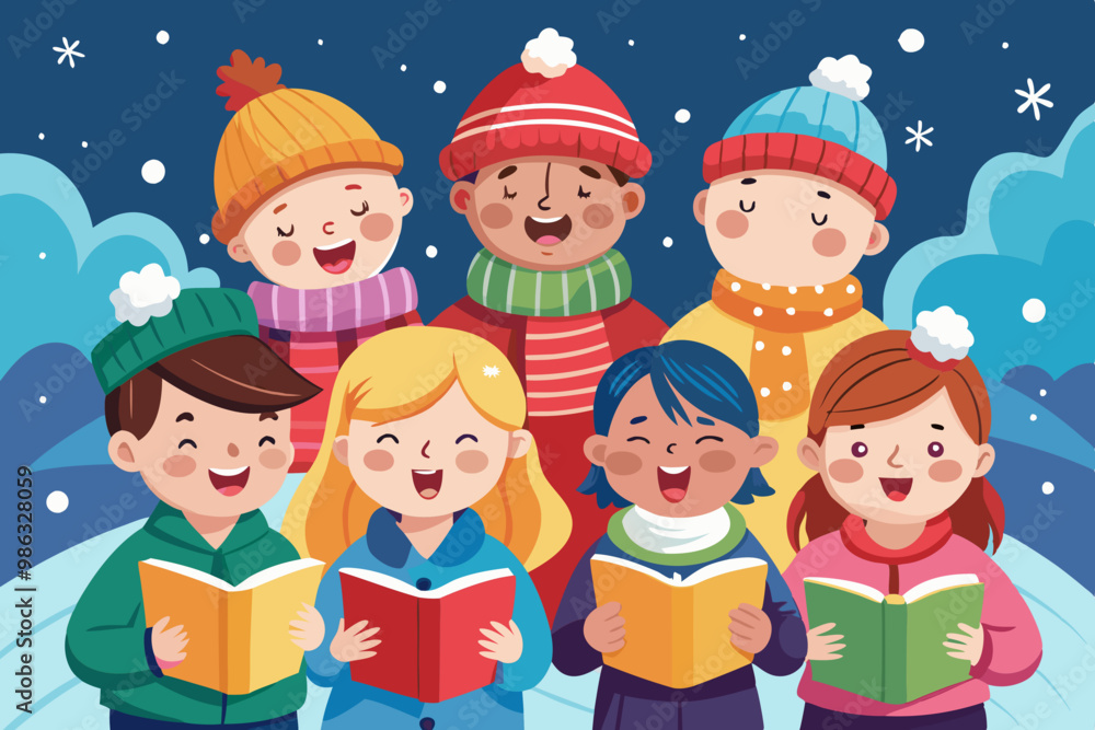 A group of children in colorful winter dress for Christmas celebration VECTOR ILLUSTRATION A group of children in colorful winter dress for Christmas celebration VECTOR ILLUSTRATION
