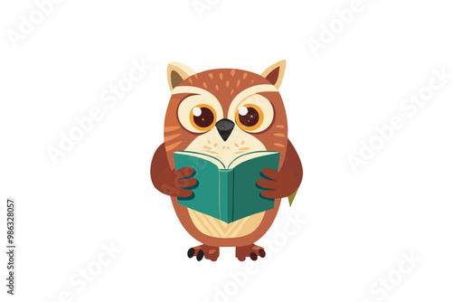 a cute owl reading a book VECTOR ILLUSTRATION