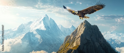 A soaring eagle over a mountain peak representing personal growth and achievement