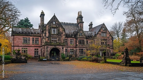 Pollokshields Burgh Hall is a municipal building located in the Maxwell Park, Glasgow Scotland England UK. Burg Hall is made of dark red sandstone photo