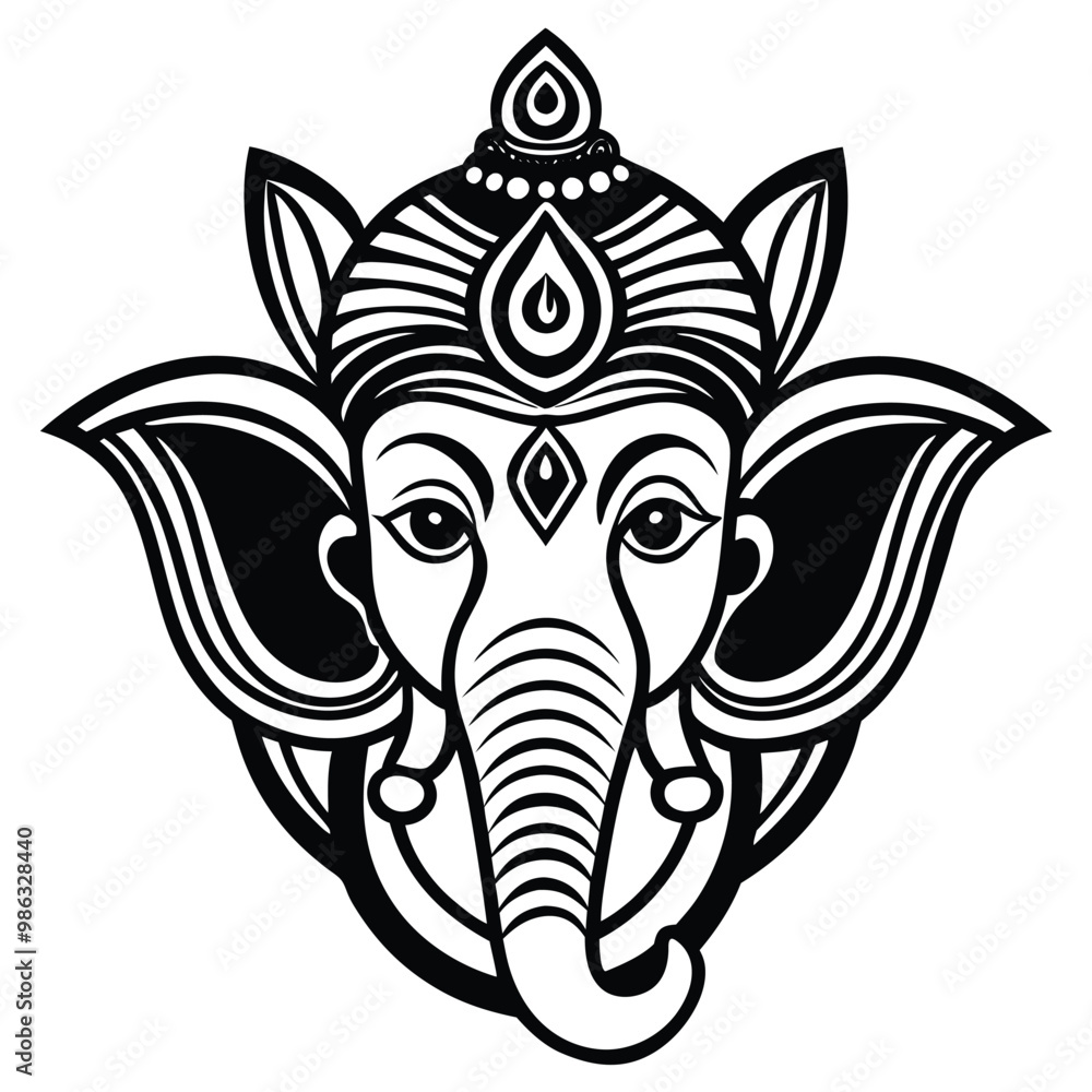 Fototapeta premium Ganesh head vector line art on white background