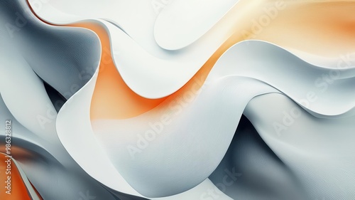 An abstract art piece with liquid D effects Light grey and orange, where shapes and letters seem to melt and blend into one another