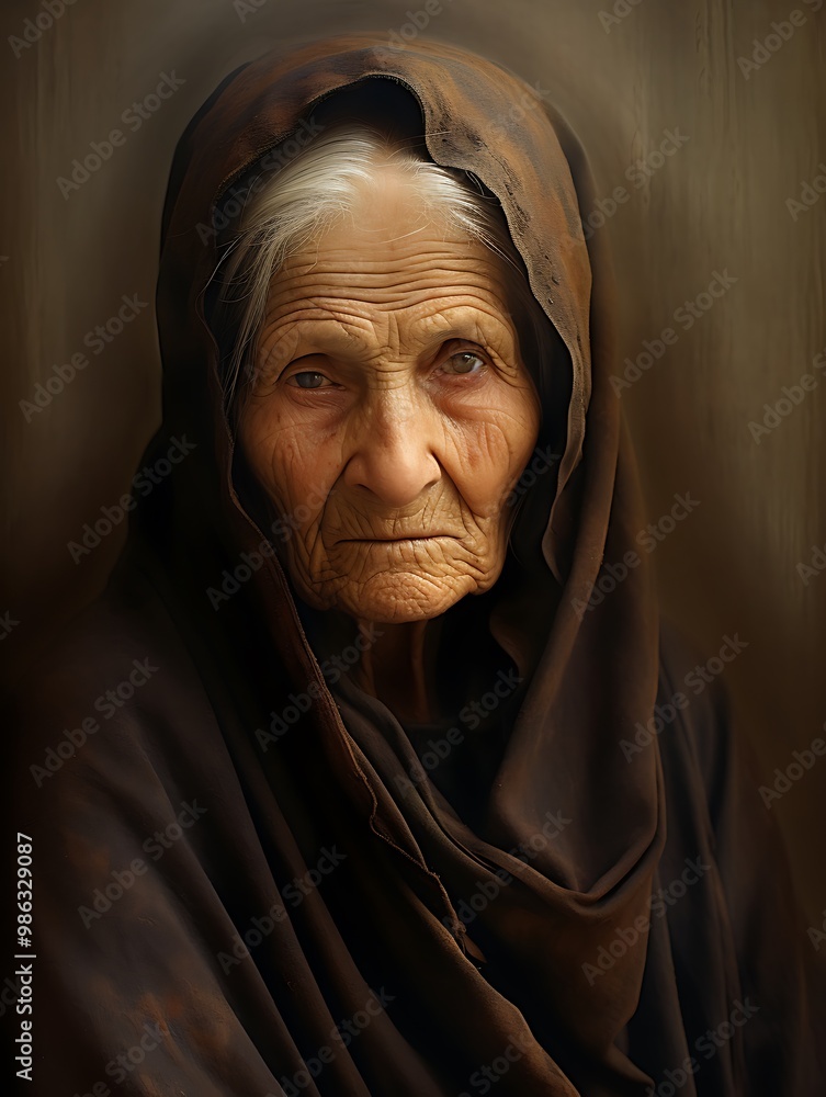 Portrait of a very elderly woman with with cloudy eyes, embodying wisdom and a lifetime of experiences Portrait of a very elderly woman with with cloudy eyes, embodying wisdom and a lifetime of experiences