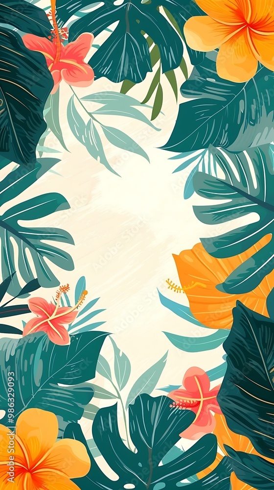 Fototapeta premium Tropical Leaves and Flowers Background