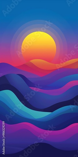 Abstract Sunset Mountain Landscape Digital Illustration