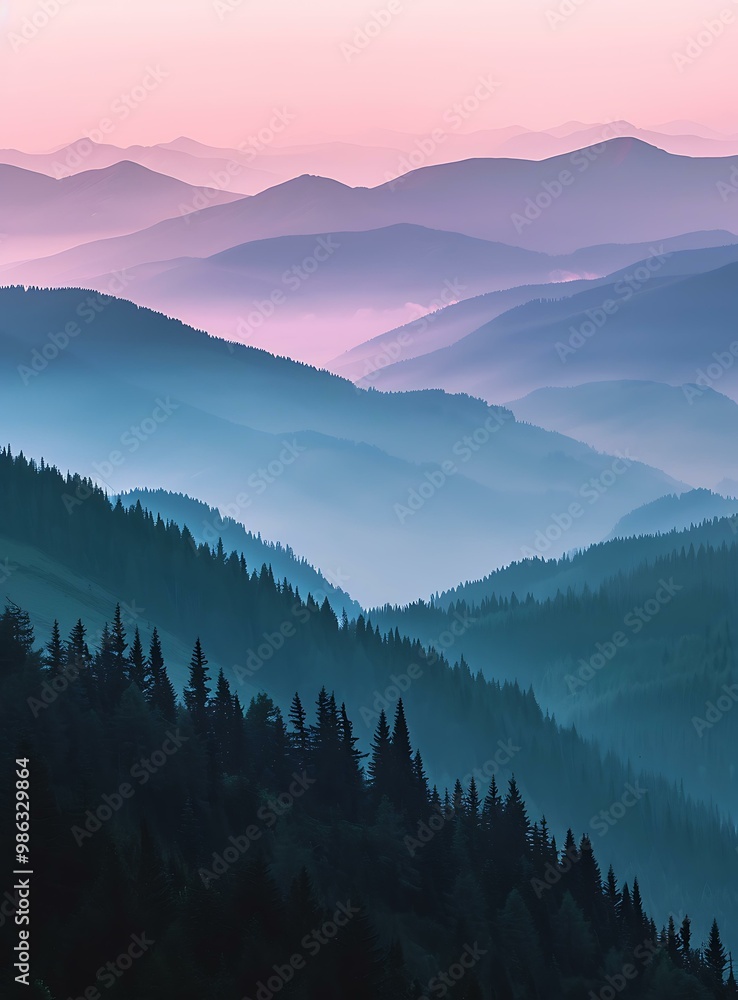 Obraz premium Misty Mountain Range at Sunrise