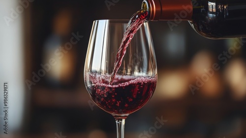 Pouring red wine into a glass at a cozy setting in a wine bar in the evening