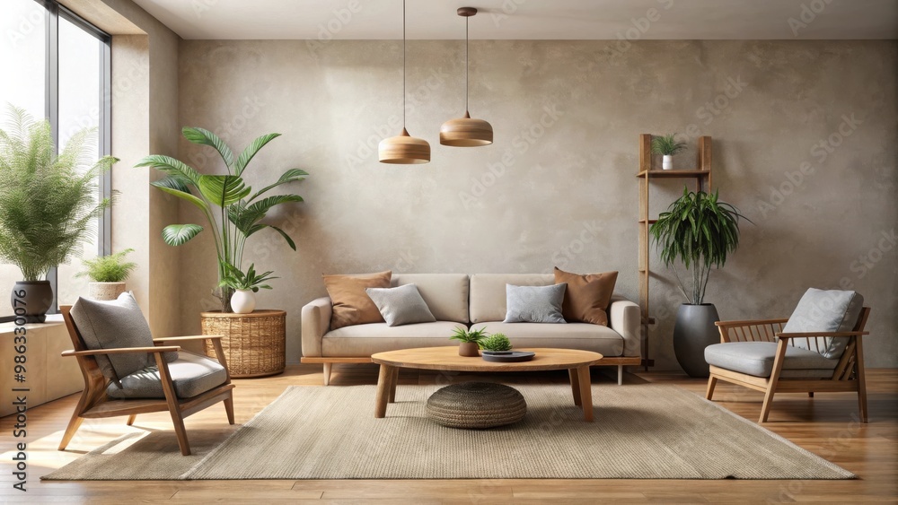 Minimalist nomadic interior design featuring simple furnishings and earthy tones Minimalist nomadic interior design featuring simple furnishings and earthy tones
