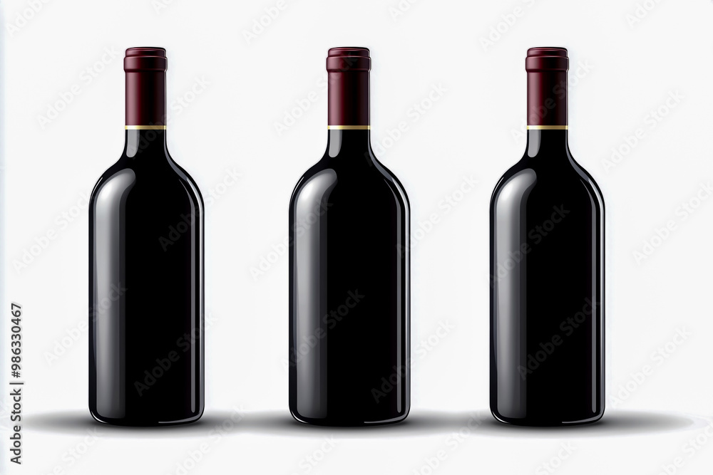 Illustration of three red wine bottles on a white background. Illustration of three red wine bottles on a white background.