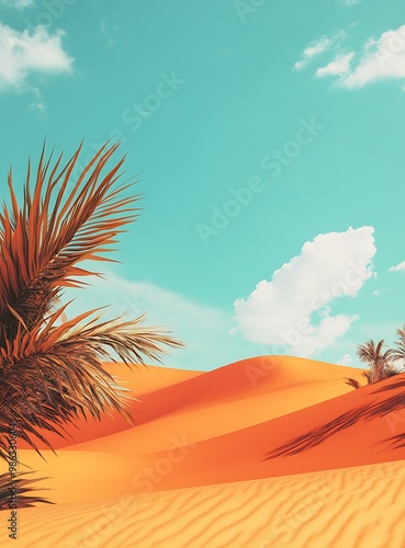 Palm Trees in the Sahara Desert with a Blue Sky