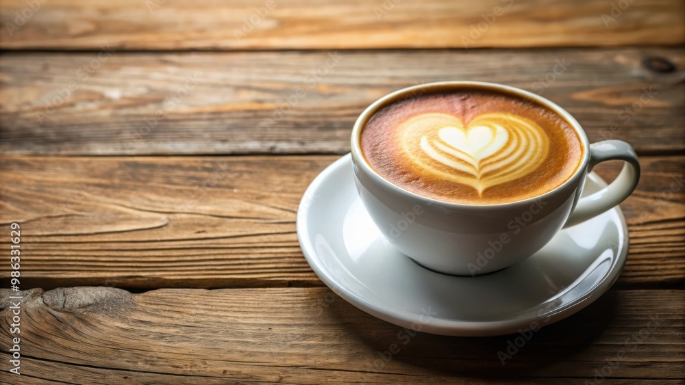 Obraz premium Cozy cafe latte with heart foam on elegant wood table in soft natural light