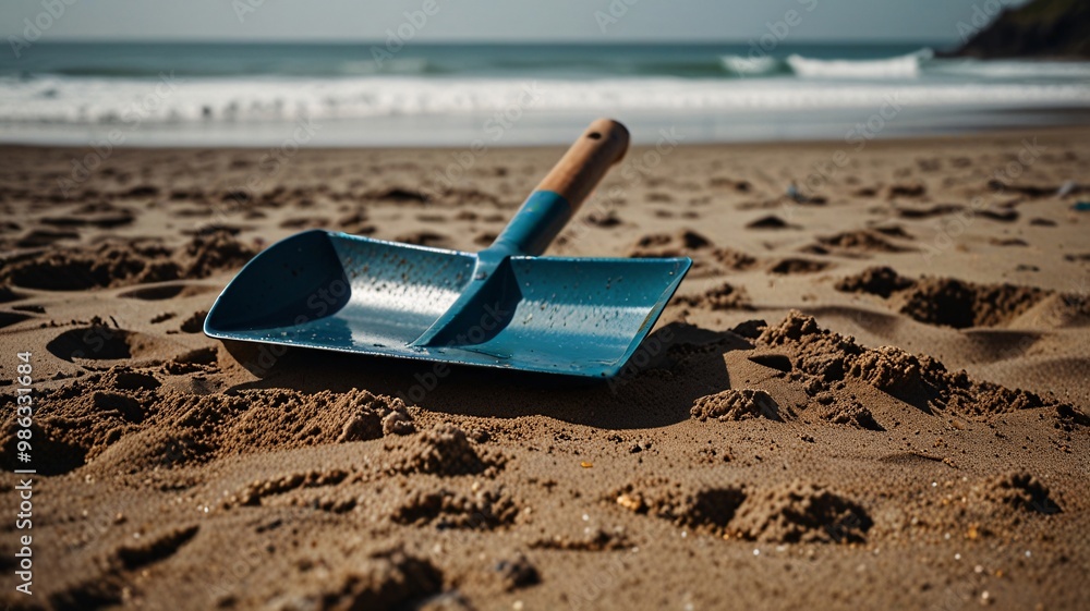 shovel, hole, beach, beautiful sky and sea Playing and digging sand steel tools. shovel, hole, beach, beautiful sky and sea Playing and digging sand steel tools.