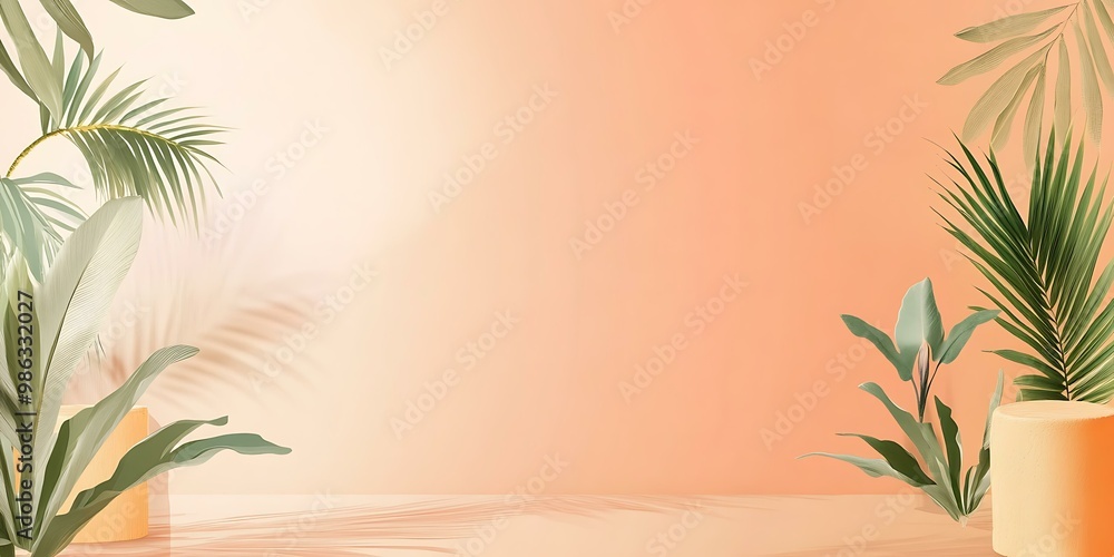 Tropical Minimalist Background with Palm Leaves Tropical Minimalist Background with Palm Leaves