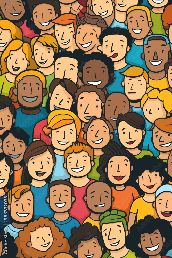 Vertical design of cartoon illustration of group of young people of different ethnicity. Vertical design of cartoon illustration of group of young people of different ethnicity.